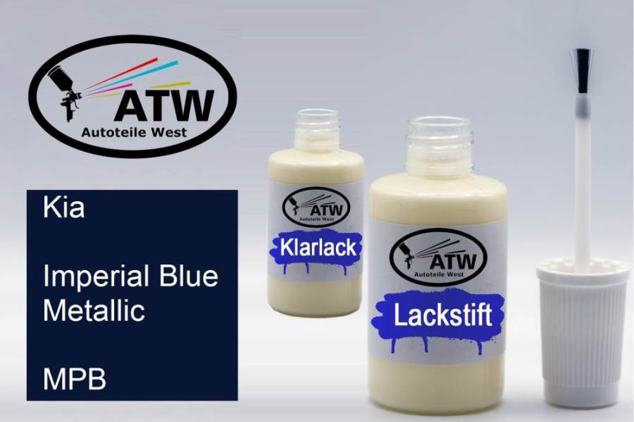 Kia, Imperial Blue Metallic, MPB: 20ml Lackstift + 20ml Klarlack - Set, von ATW Autoteile West.